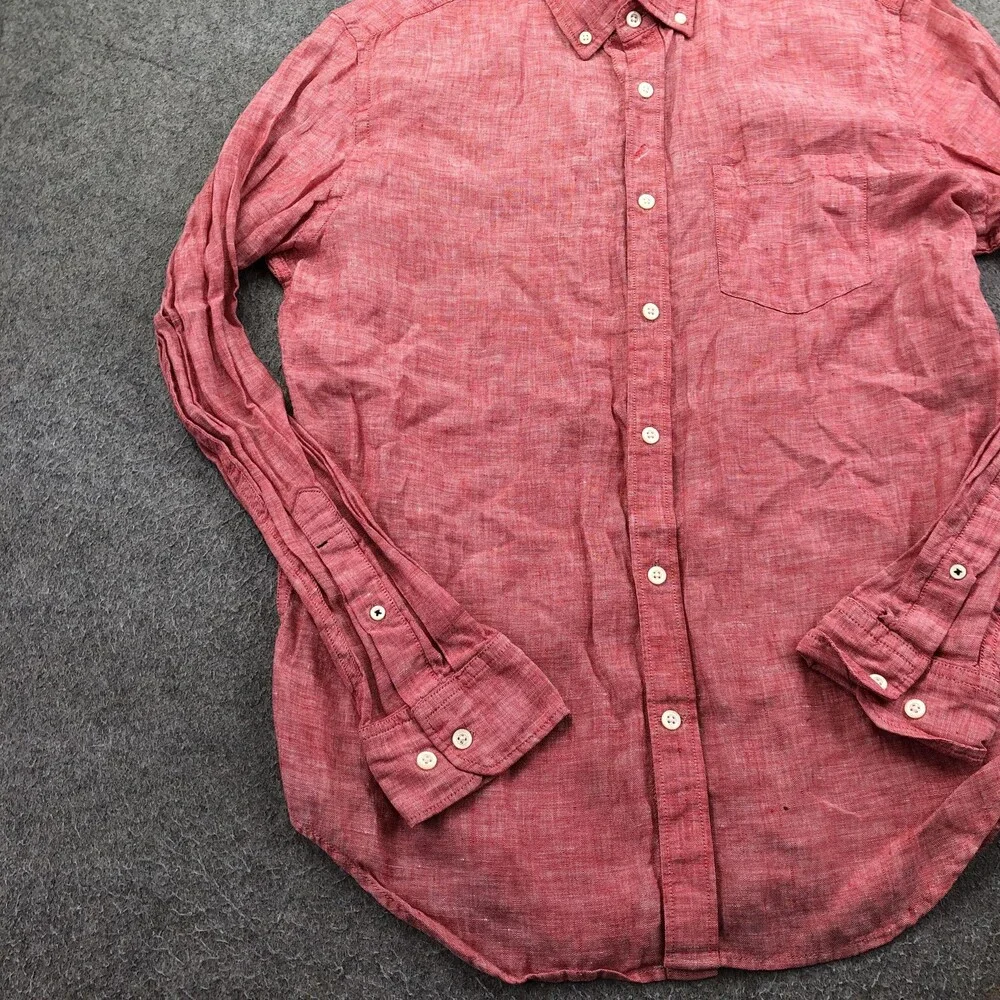 Banana Republic Shirt Mens Medium Red Linen Long Sleeve Button Down Camden Fit